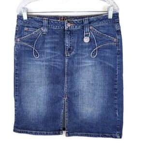 Hippie Blue Denim Skirt Women's Size 11 Knee Length Front Slit Western Rodeo 80s